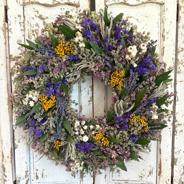 Garden Herb Wreath - Creekside Farms Dried mix of herbs, colorful statice and flowers wreath 18" or 22"