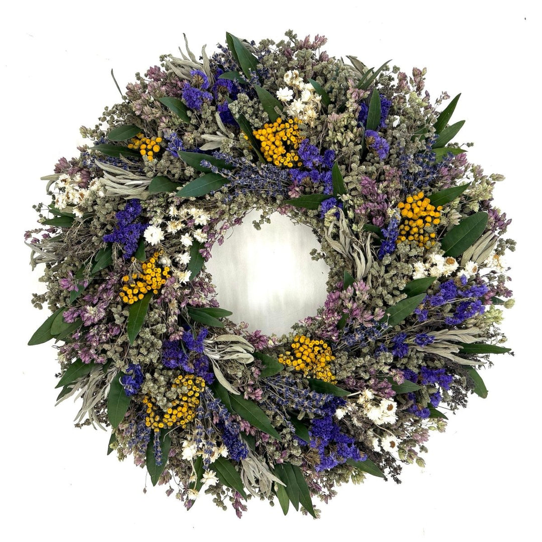 Garden Herb Wreath - Creekside Farms Dried mix of herbs, colorful statice and flowers wreath 18" or 22"