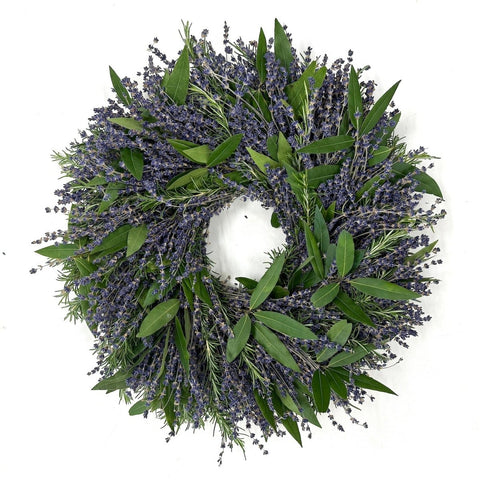 Special Edition Wedding Wreath - Creekside Farms Classic Wedding Wreath made with dried lavender, fresh rosemary and bay 14"/18"/22"
