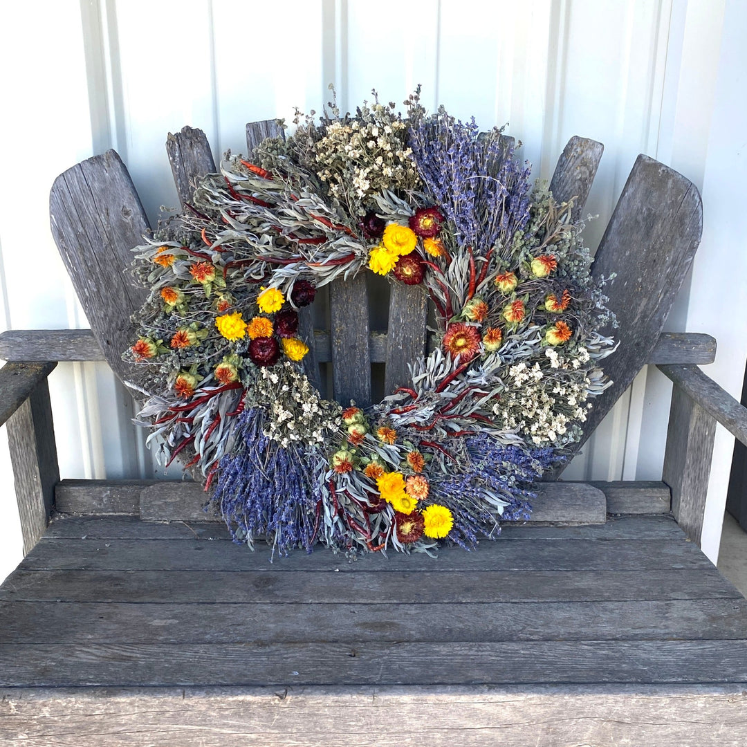 Bountiful Wreath - Creekside Farms A splendid combination of herbs and bright flowers make this cheerful wreath 18" or 22"