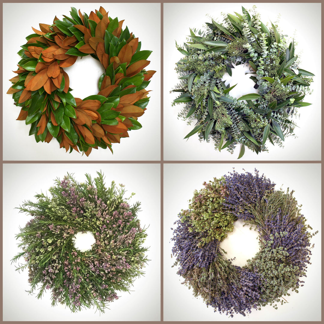 Classic Wreath Subscription - Creekside Farms Timeless, fresh and dried wreaths for each season 16"/16"/20"/20"