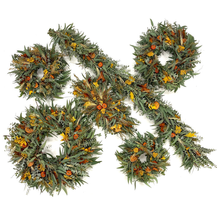 Fresh and Fragrant Wreath - Creekside Farms Eucalyptus, bay, quince slices, peppers, sweet Annie, leaves, wheat & willow wreath 16"/18"/22"/30"