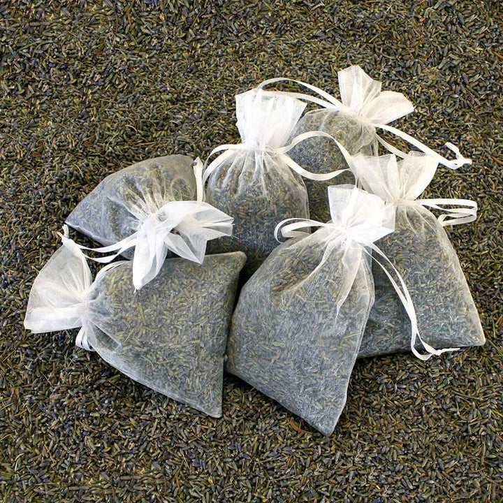 Lavender Sachets - Creekside Farms Lavender bud fills white sheer sachet bags 4x6" set of 6/12/24