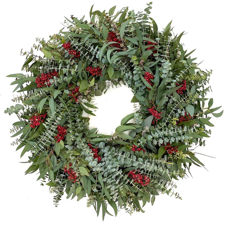 Mixed Eucalyptus and Pepperberry Anniversary Edition Wreath - Creekside Farms Handmade with fresh mixed eucalyptus and accented with pepper berries 22"/30"