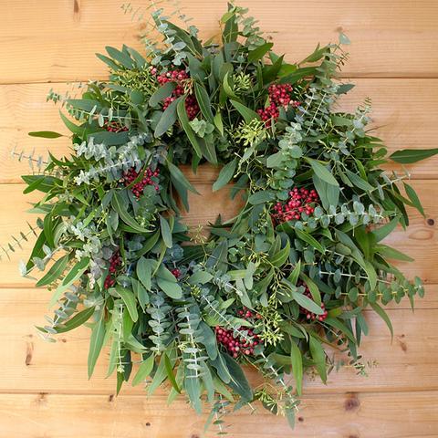 Mixed Eucalyptus and Pepperberry Anniversary Edition Wreath - Creekside Farms Handmade with fresh mixed eucalyptus and accented with pepper berries 22"/30"