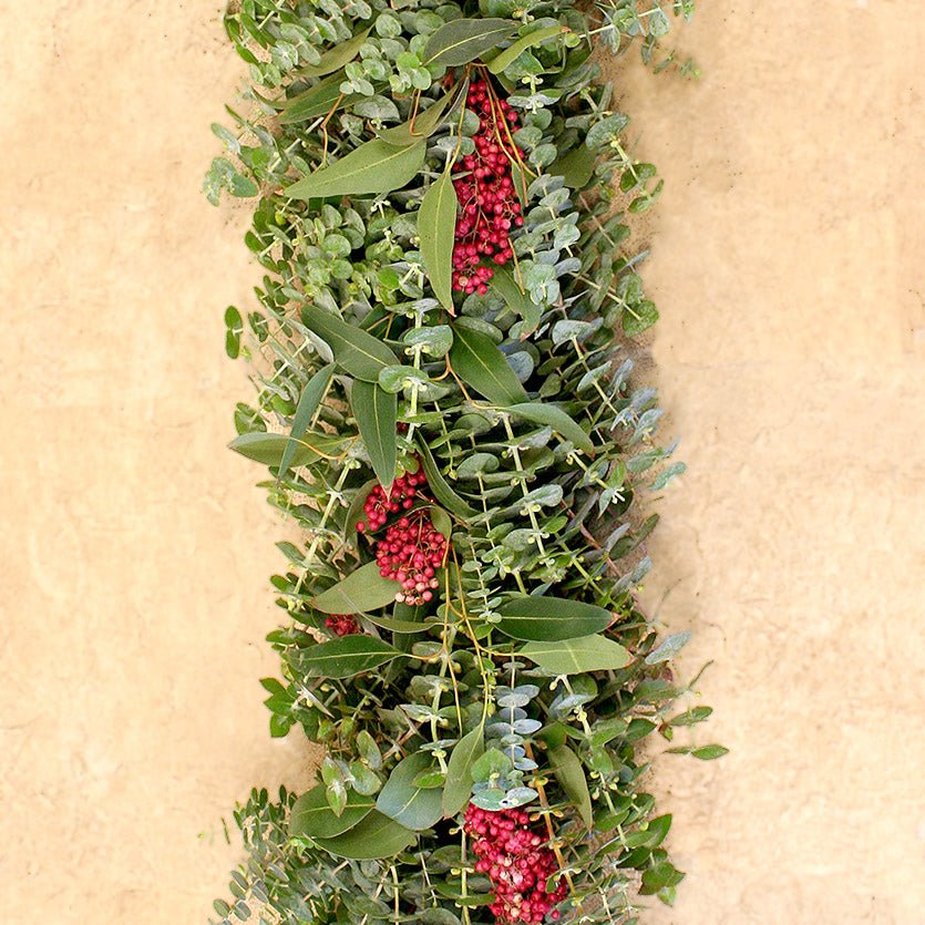 Mixed Eucalyptus and Pepperberry Garland 6' - Creekside Farms Fragrant mix of fresh eucalyptus with natural pepper berries garland 6'