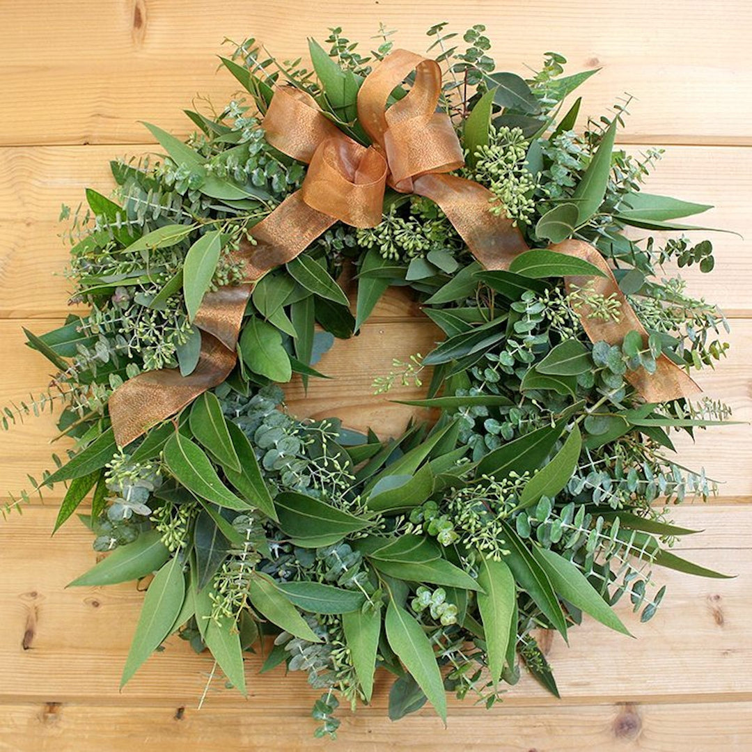 Mixed Eucalyptus Wreath - Creekside Farms Handmade with fresh and fragrant mixed eucalyptus and wired ribbons wreath 22"/26"