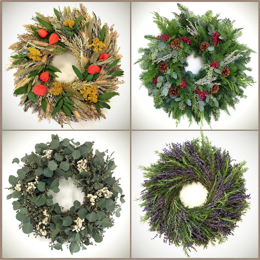 Seasonal Wreath Subscription - Creekside Farms Fresh, dried, and fragrant wreaths for each season 18"/16"/18"/20"