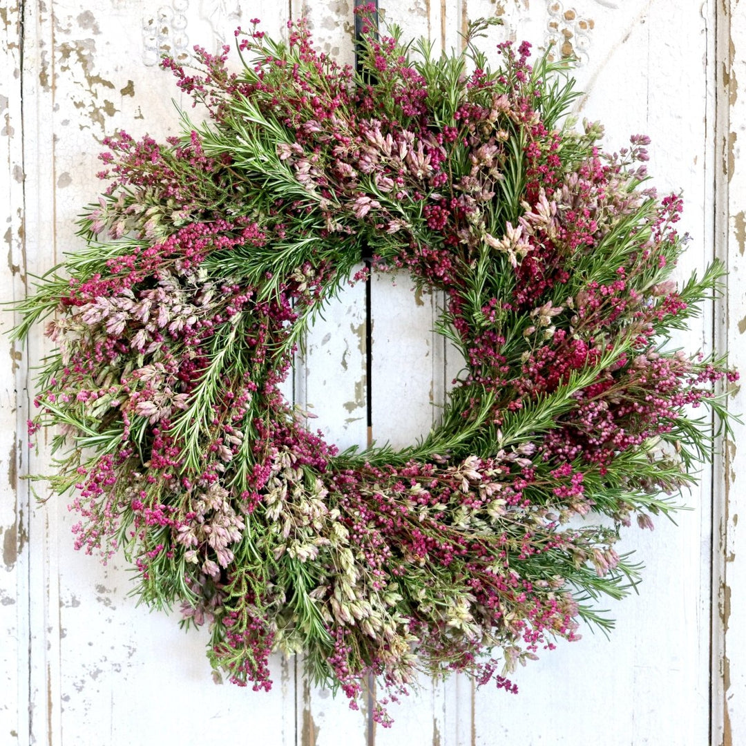 Spring Heather Wreath - Creekside Farms Made with fresh heather, rosemary and dried oregano, beautiful wreath 20"