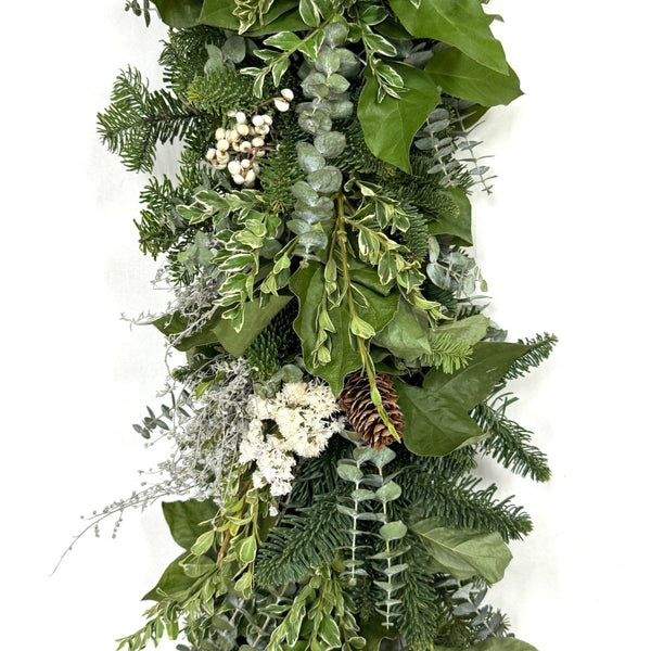 Fresh Winter Wreath w/ Pine Cones, Salal & White Ribbon by Creekside Farms